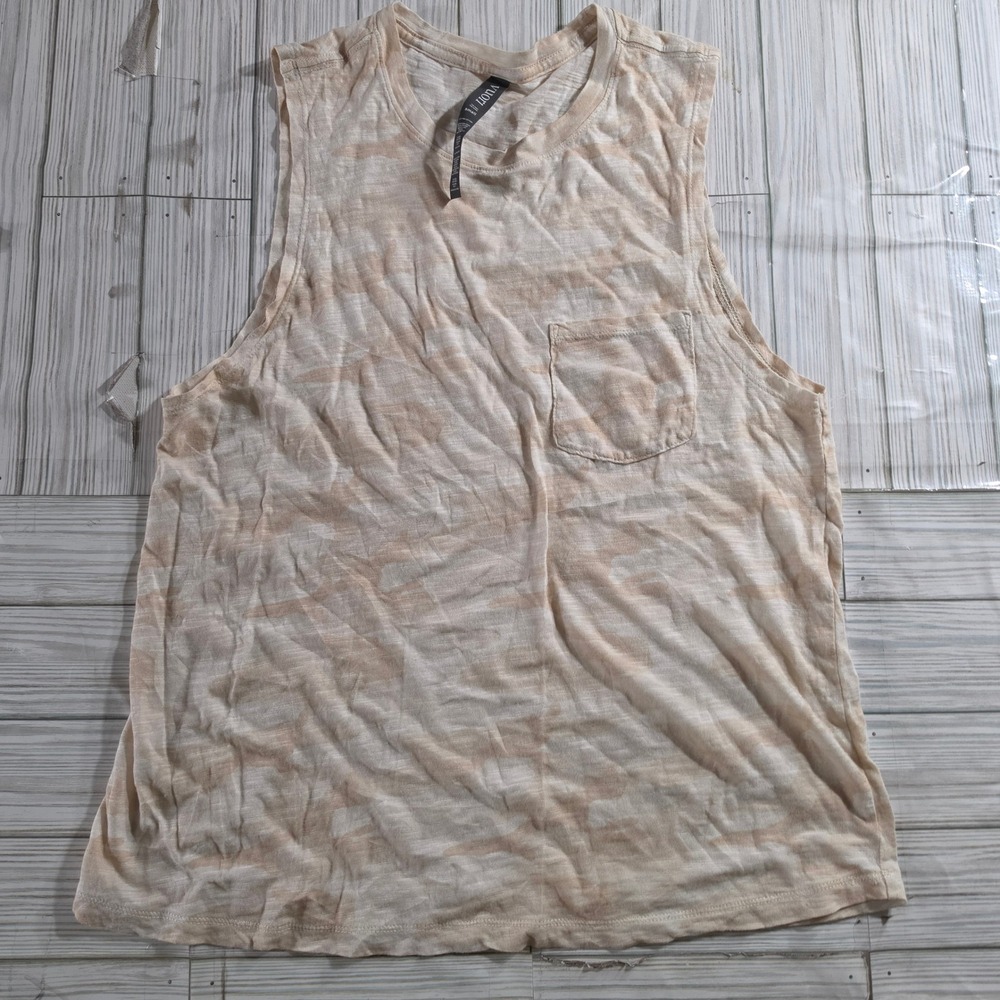 Vuori Mens Small Tan Camo Pima Cotton Sleeveless Pocket Tank Top